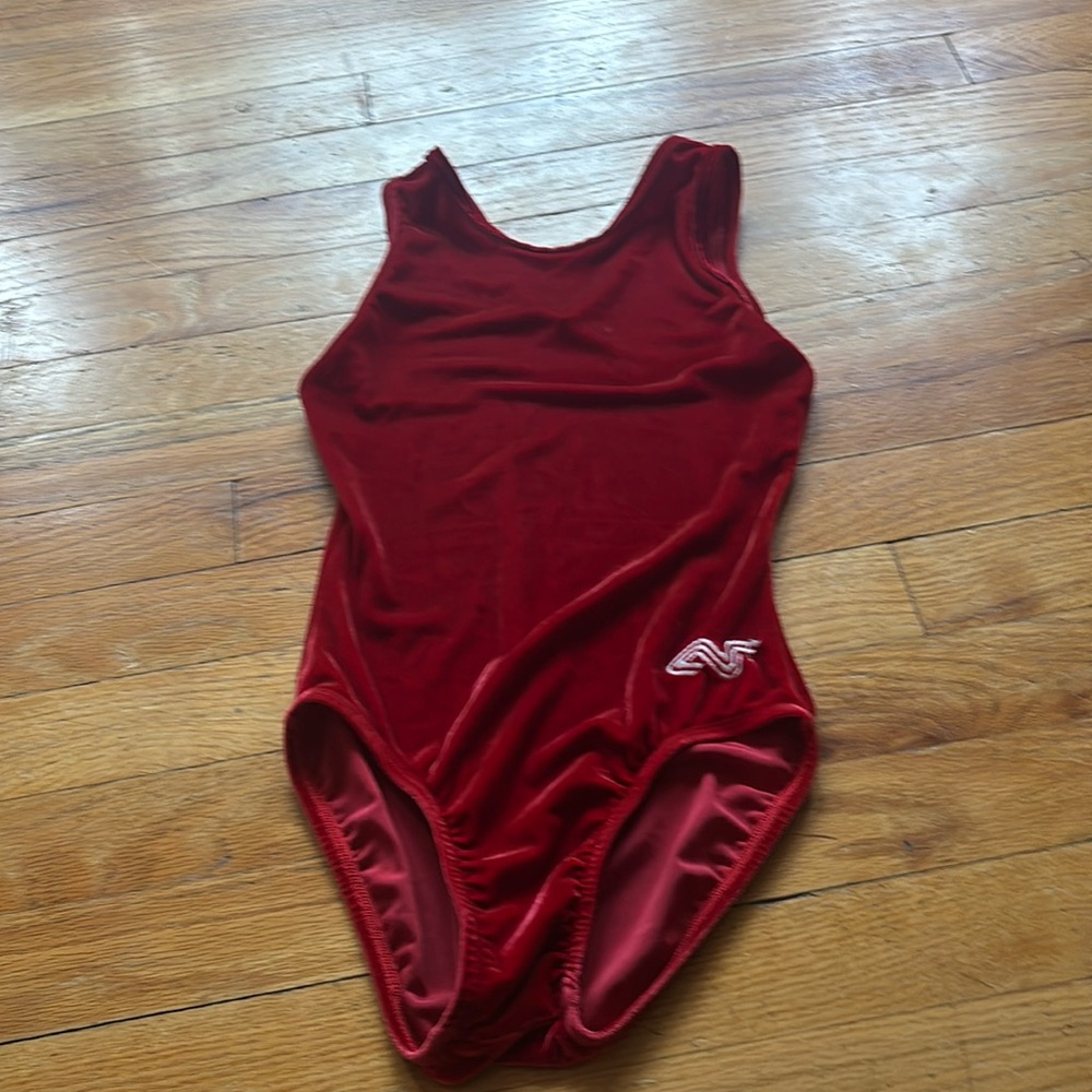 Alpha Factor SZ Child Medium Gymnastics Red Velvet Leotard